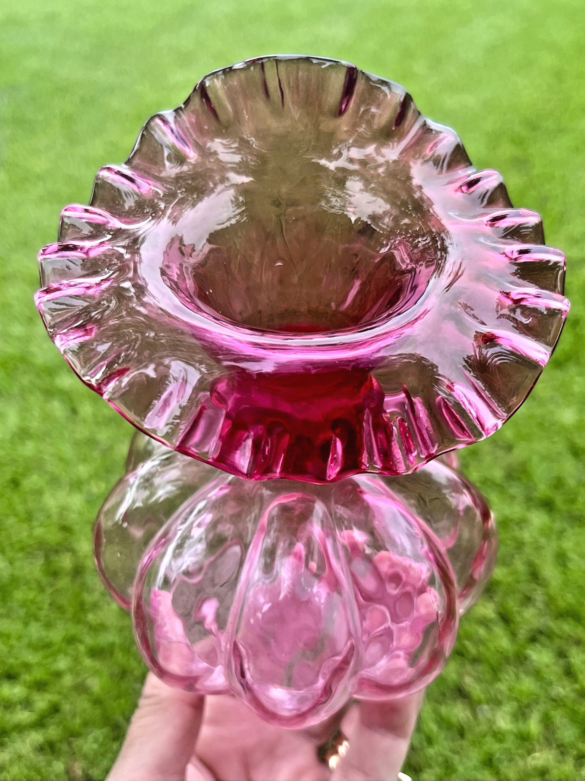 Vintage Fenton Glass Cranberry Optic Jack in the Pulpit Tulip Vase 5 7/8″