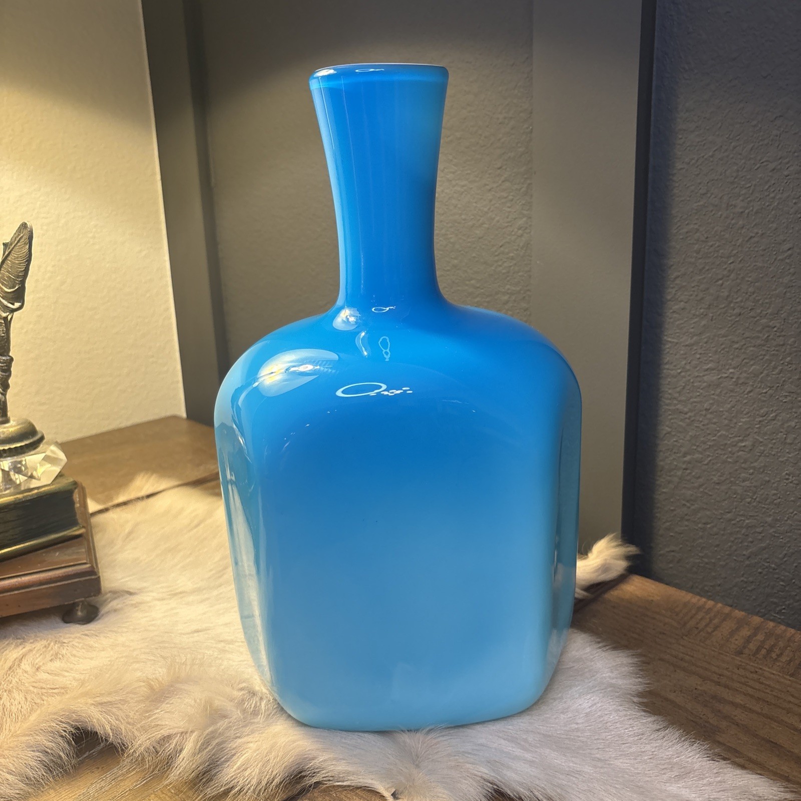 Vintage Holmegarrd Danmark Mid Century Modern MCM Blue Cased Glass 14 inch Vase