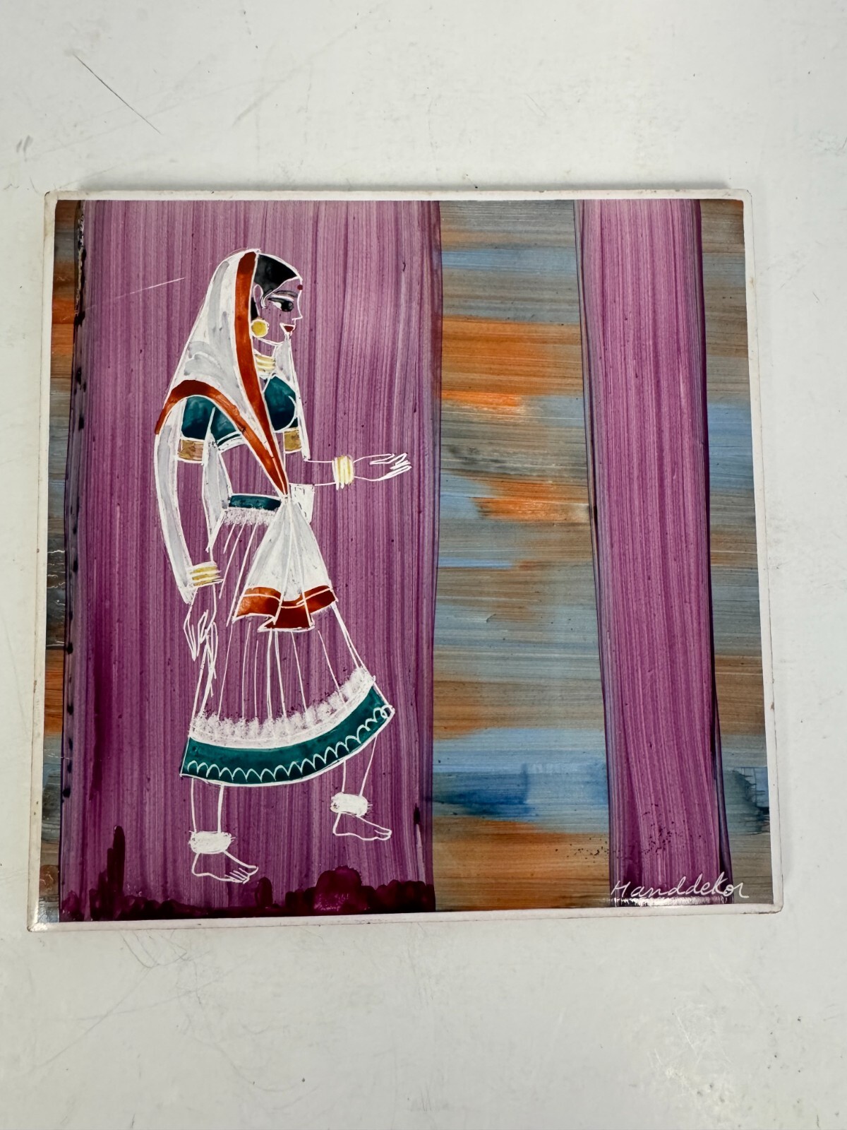 Hand Painted Vintage Ceramic Decorative Tile India Dancer Handdekor 6″ Wall JRMP