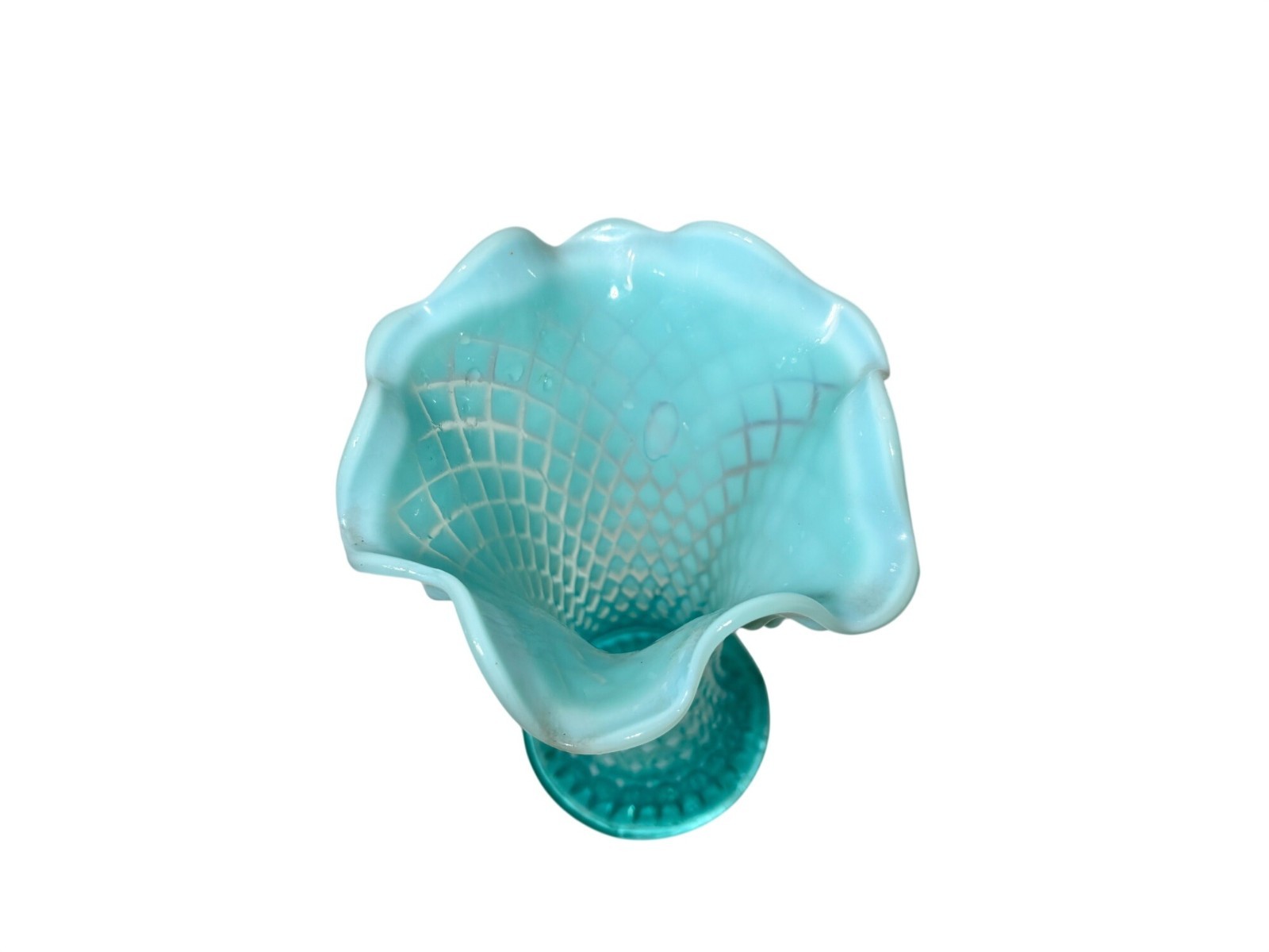Vintage Northwood Swung Vase Diamond Point Aqua Blue Opalescent 7.5″