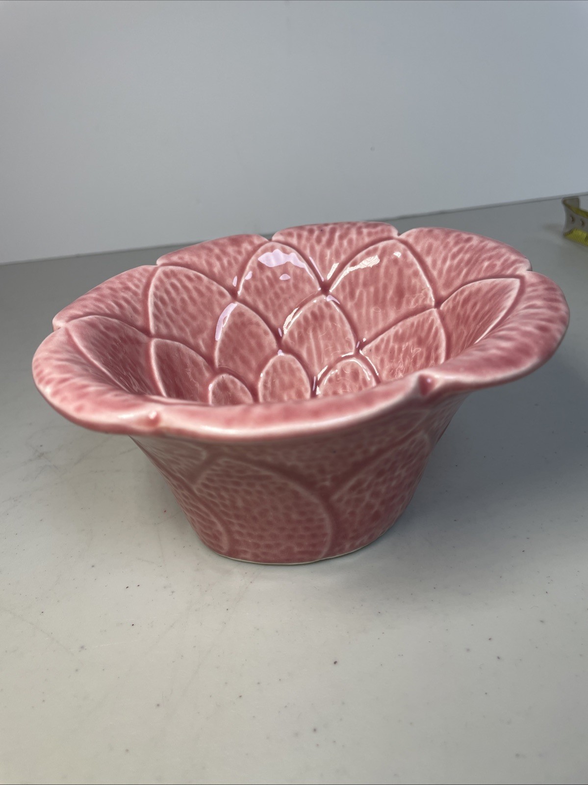 Vintage TIC Pottery USA Bowl Pink Cactus Flower Shaped Ceramic Dish
