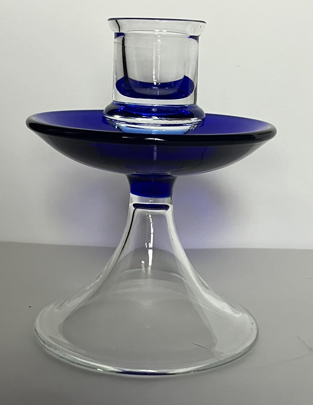 Clear To Cobalt Blue Glass Taper Candleholder 5.25 X 3.50 Inches
