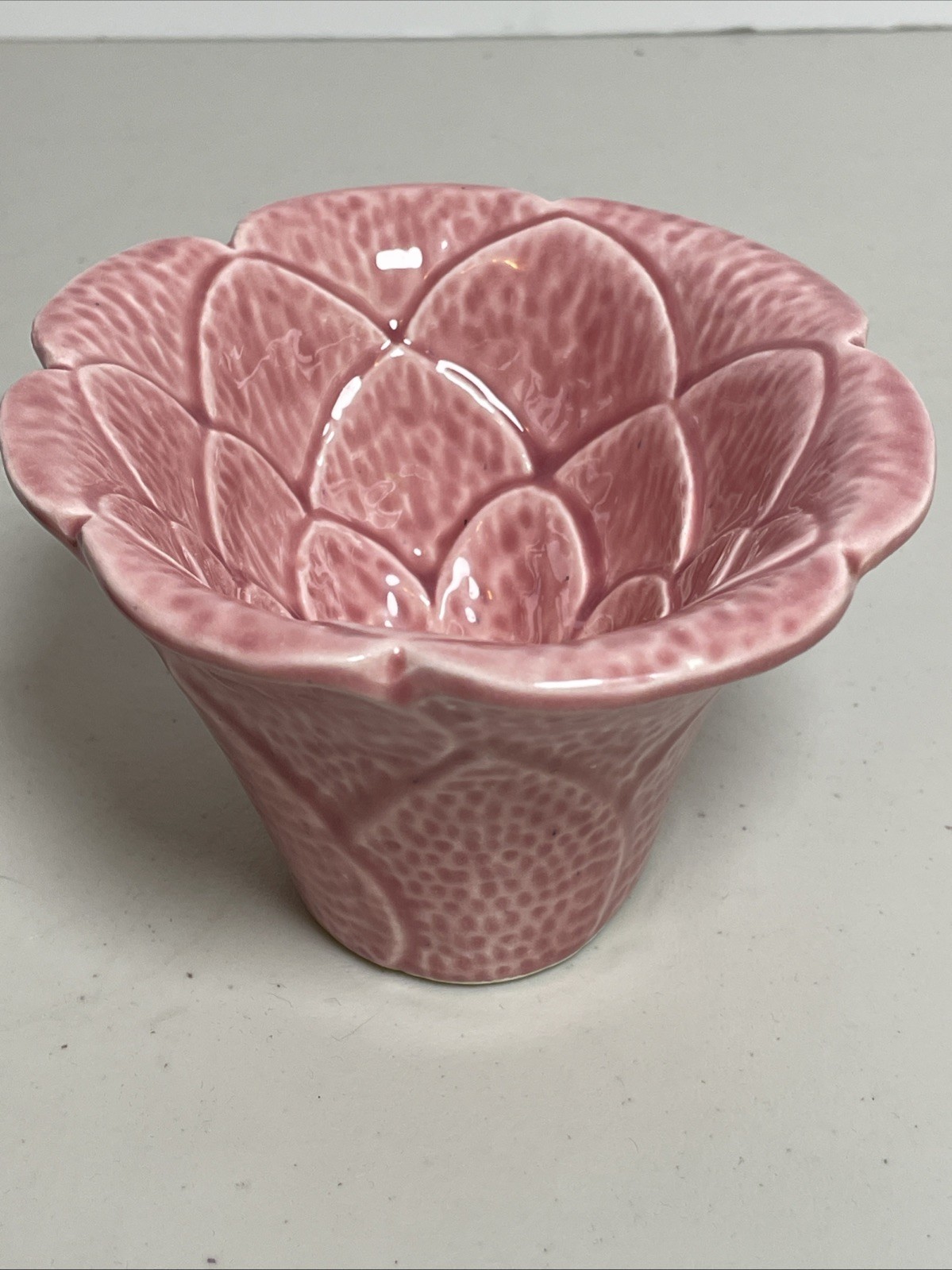Vintage TIC Pottery USA Bowl Pink Cactus Flower Shaped Ceramic Dish