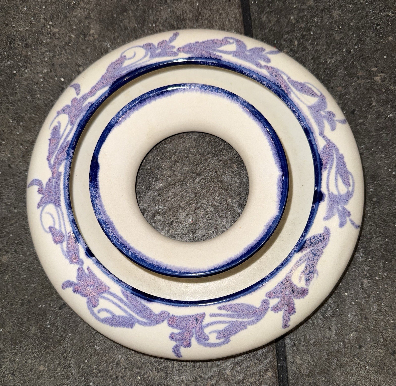 Vintage Studio Art Pottery Stoneware Pansy Ring or Ikebana Vase or Flower Frog