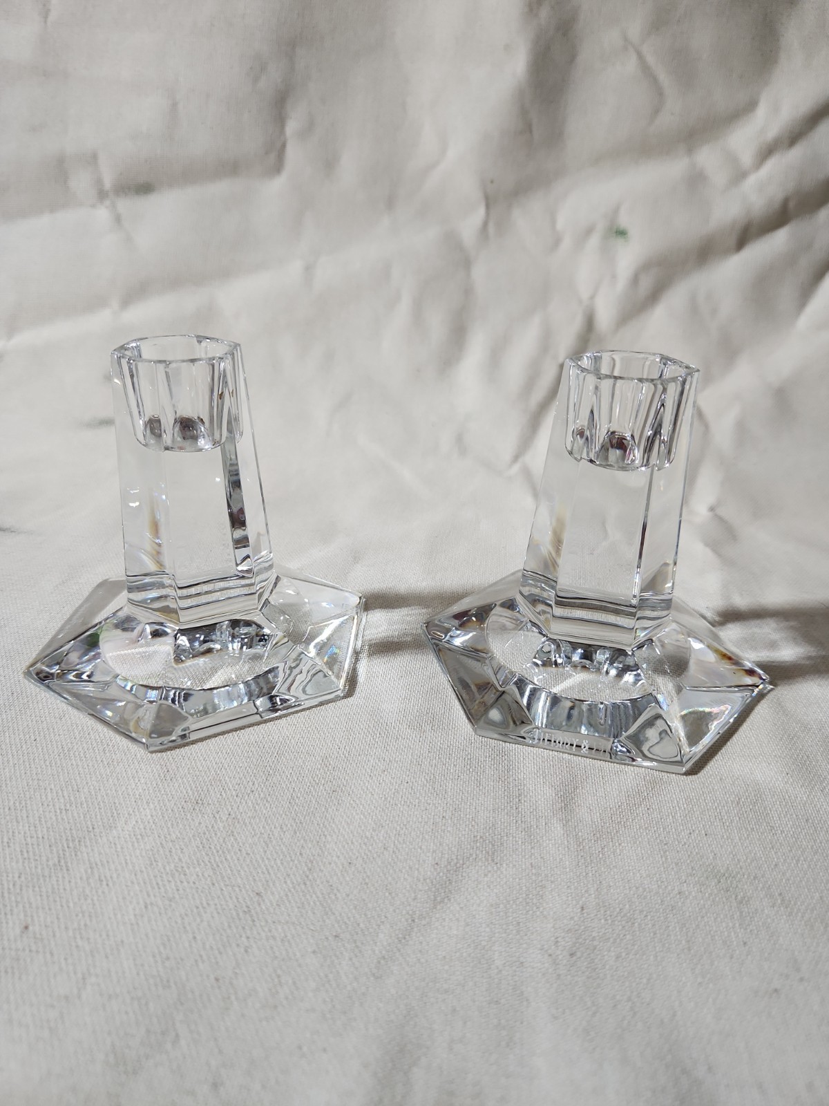 Tiffany & Co Frank Lloyd Wright FDN 1986 Vintage Crystal Candlestick Pair Rare