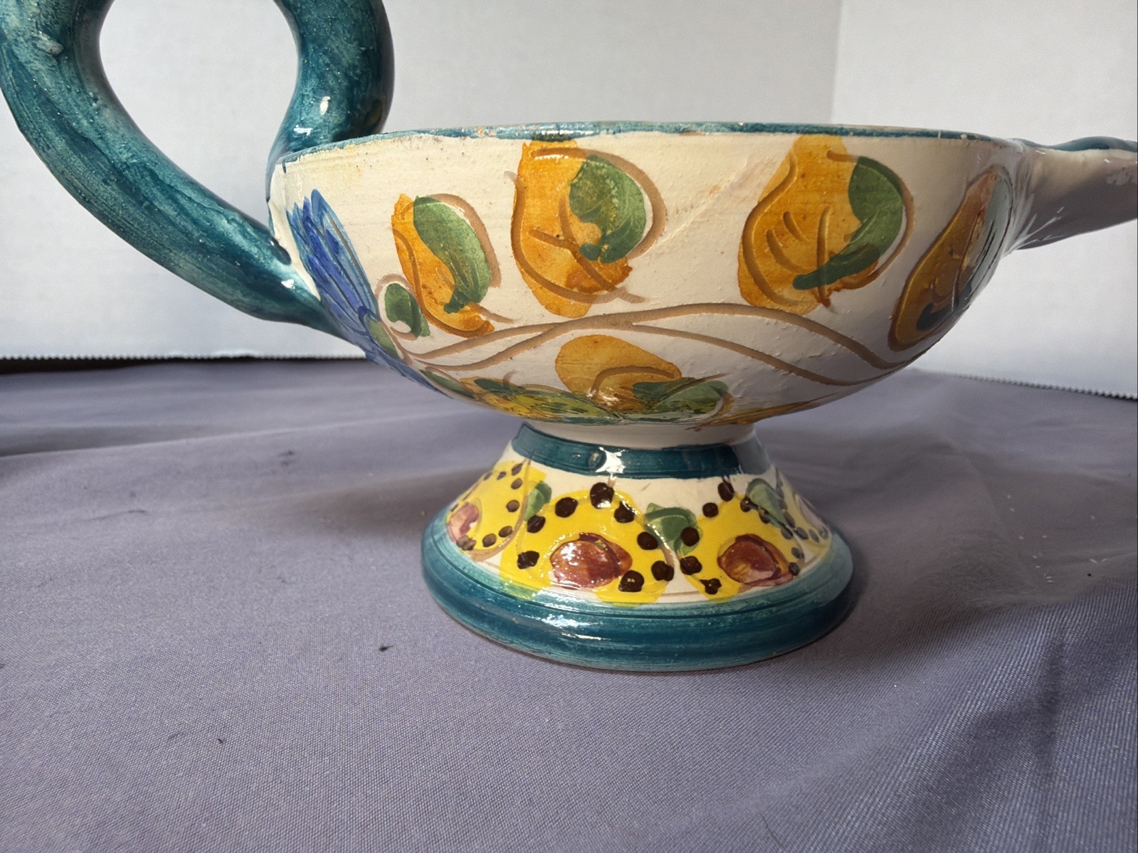 Vintage Aladdin Lamp Candle Holder Handpainted Italy Pottery Set Of 2
