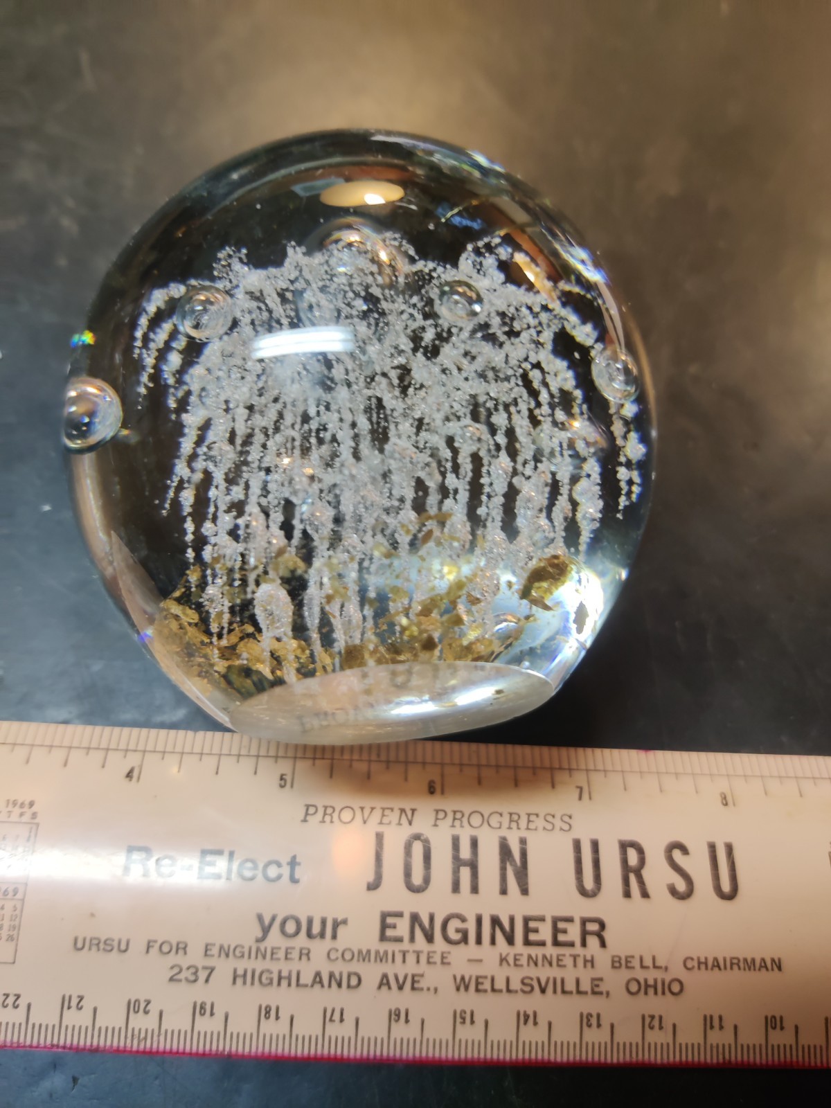 Vintage Glass Paperweight With Fireworks Or Fountain Inside