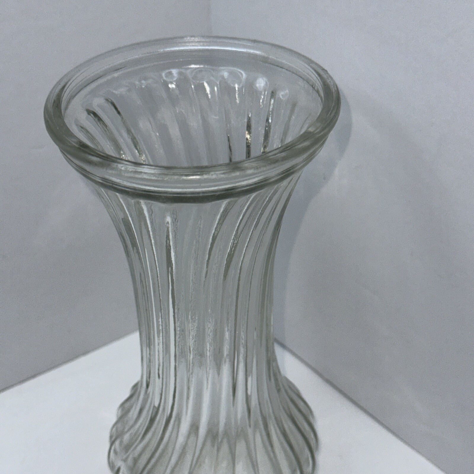 Vintage Hoosier Clear Glass Swirl Vase 7.5 Inches Tall