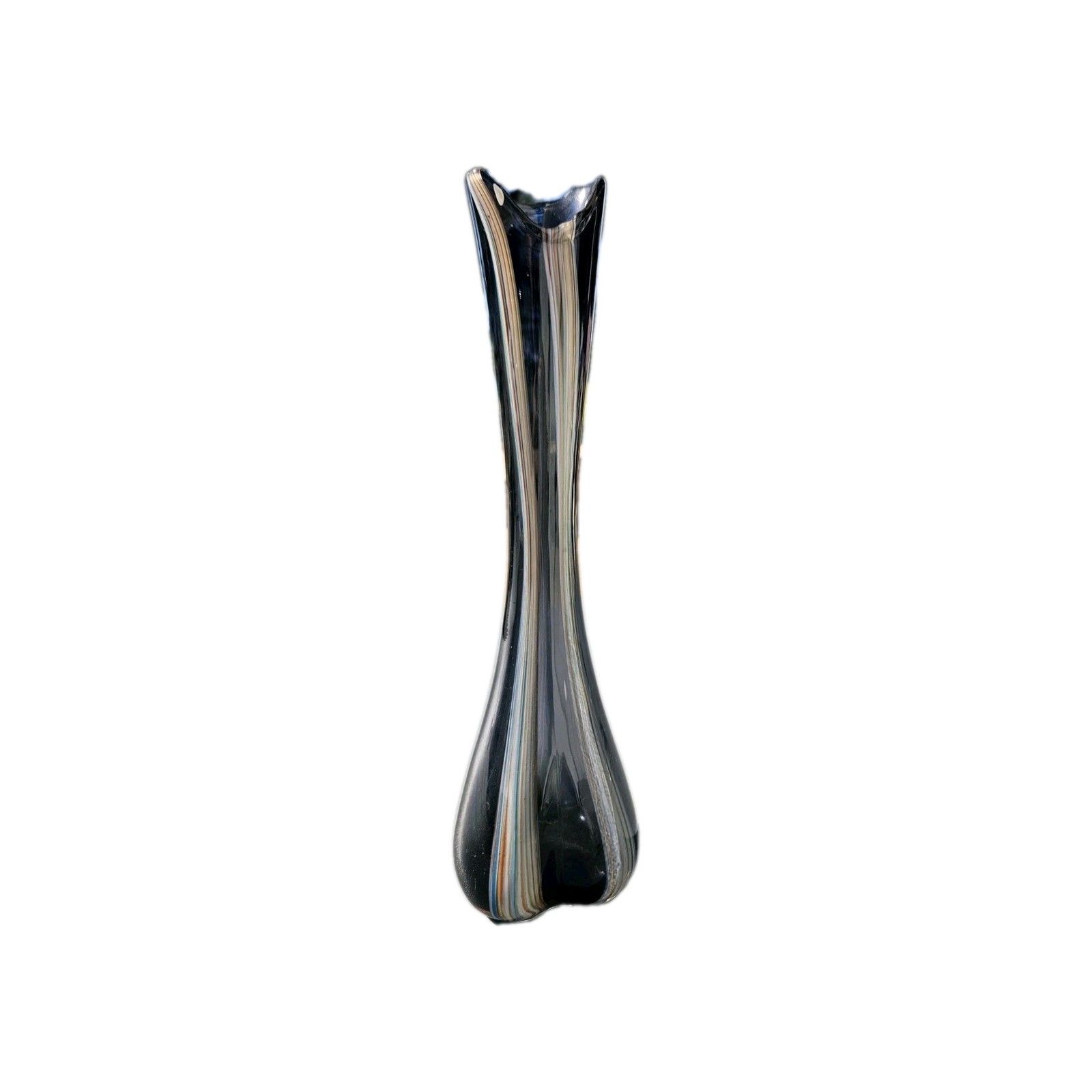 MCM Genuine Hand Blown Black & White Art Glass 15” Vase