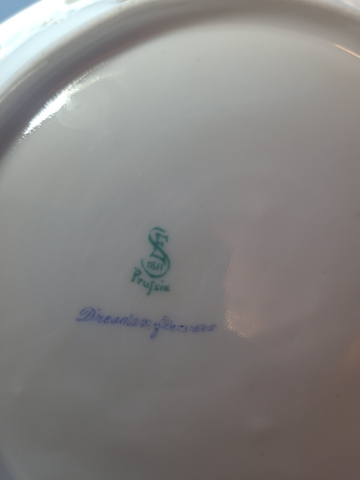 Rare E.S. Prussia Dresden Flowers Gilded Porcelain Bowl Plate Scalloped Openwork