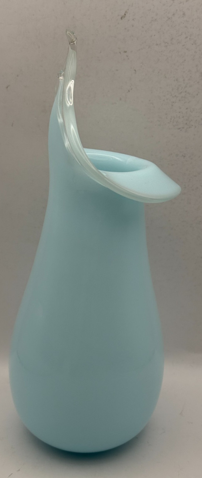 Vintage Murano Style Hand Blown Powder Blue Jack In the Pulpit Vase – 9.25″ MCM
