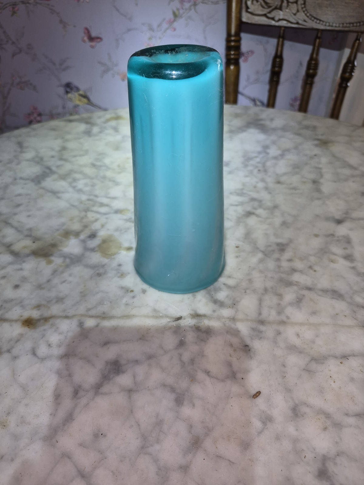 Vintage 6.75″ Blue & White Swirl Marble Glass Vase