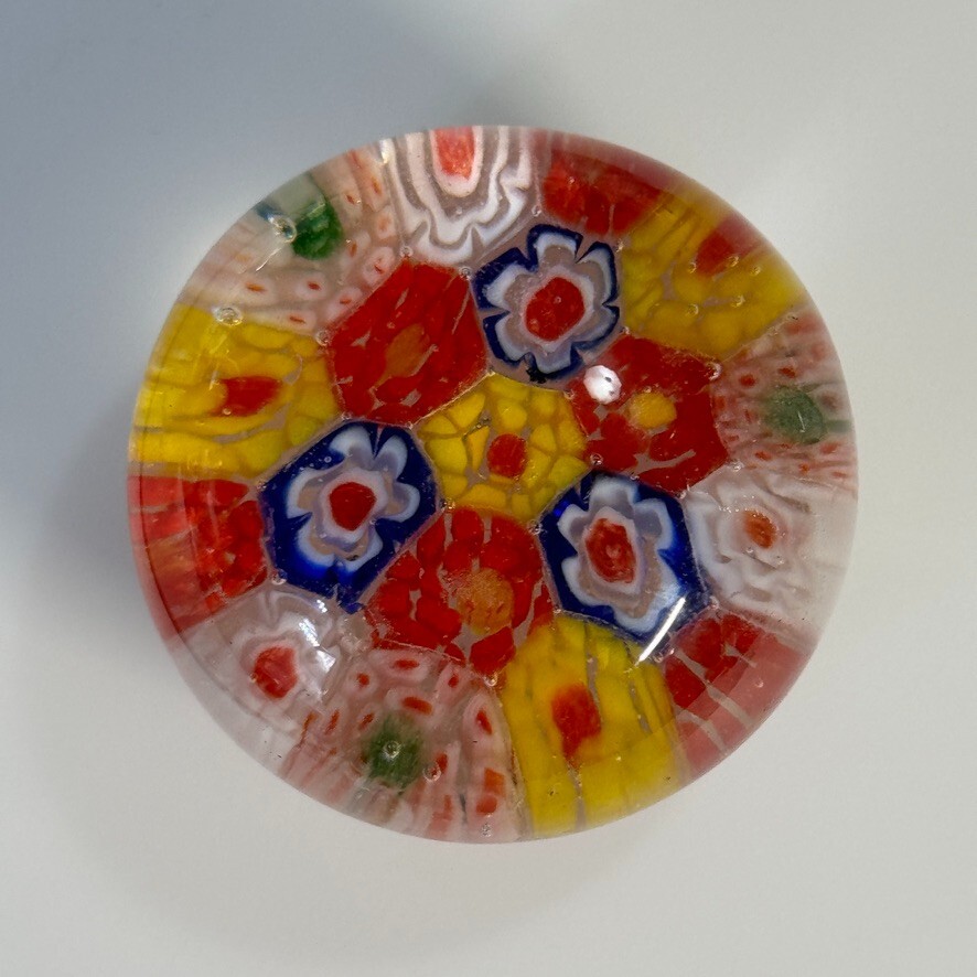 Millefiori Art Glass Paperweight Round 1 inch Tall