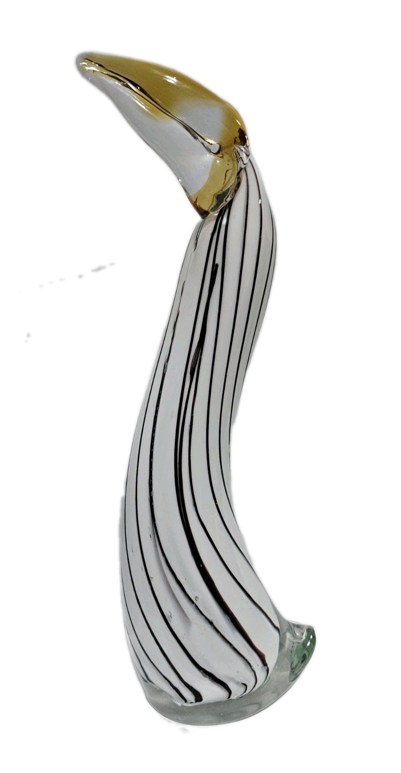 Art Glass Hand Blown Striped Pelican Toucan Penguin Bird Sculpture 10″