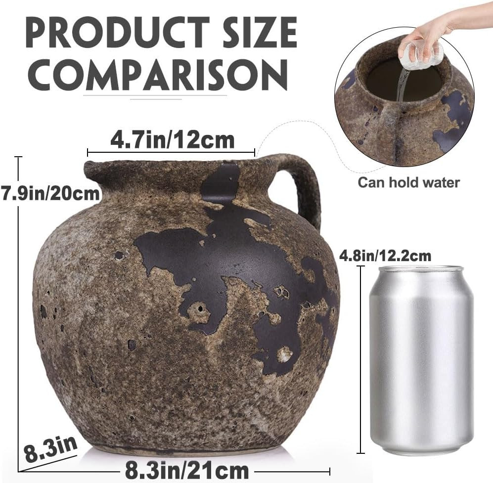 Rustic Wabi Sabi Vintage Vase – 7.9″ Tall Decorative Pottery for Home Decor