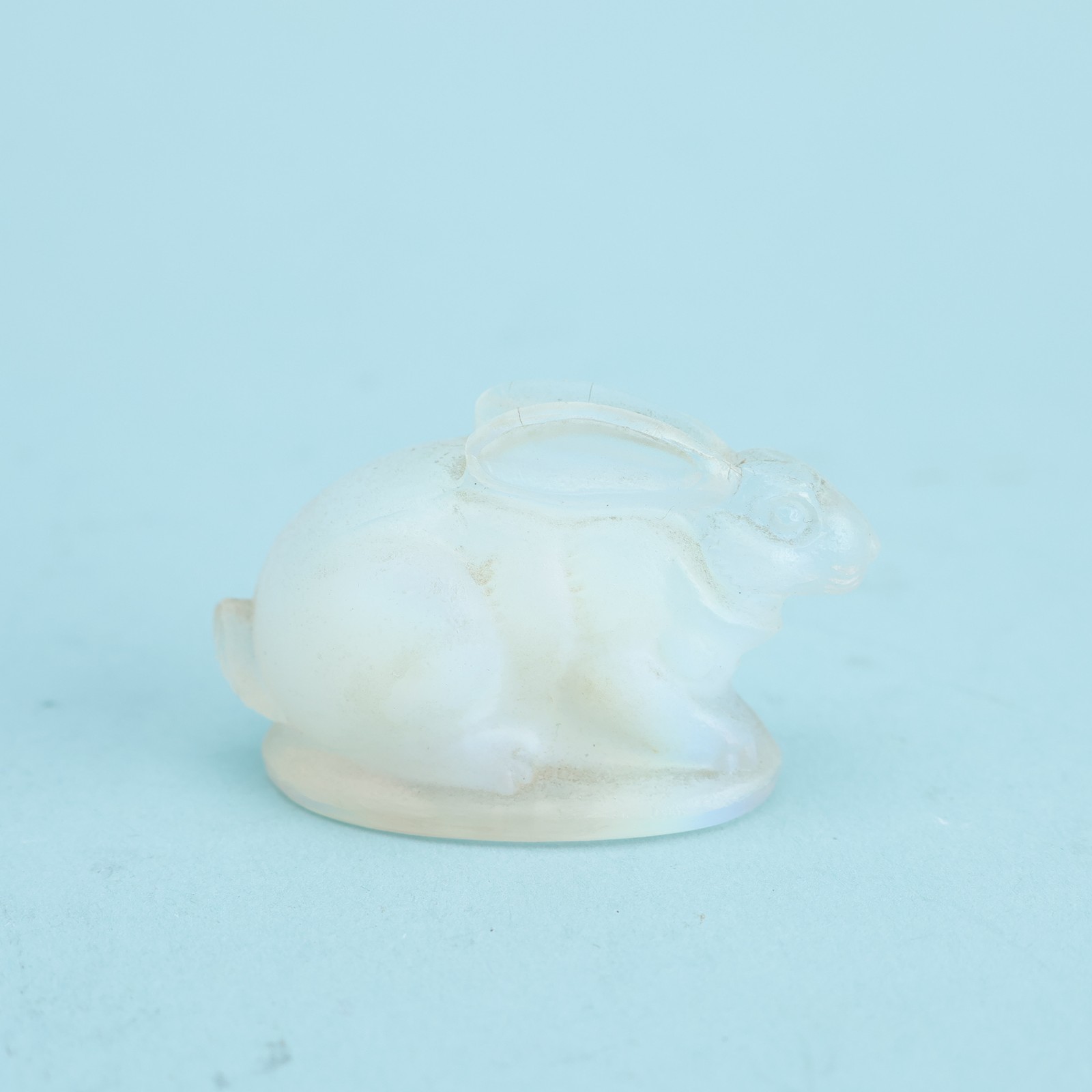 Sabino France Art Deco Opalescent Glass Rabbit or Hare Figurine Acid Etched Mark
