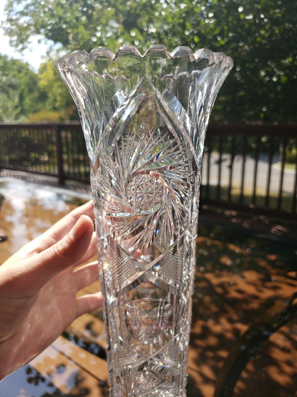 13-5/8″ Footed VASE, American Brilliant Period Cut Glass Good Quality & rare
