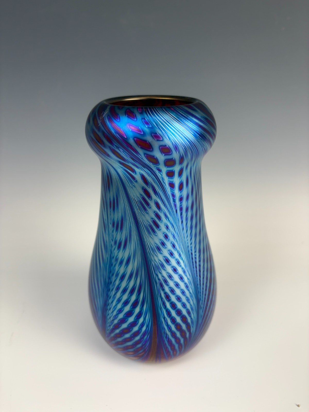 David Lotton Iridescent Feather Art Glass Vase