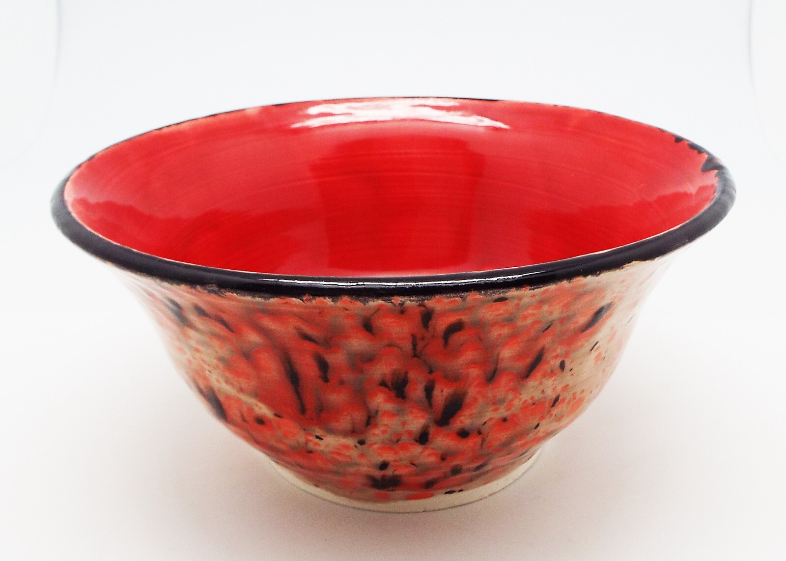 ART DECO ARTIST SIGNED HANDMADE MID CENTURY ORANGE BLACK BROWN BOWL DECORATIVE