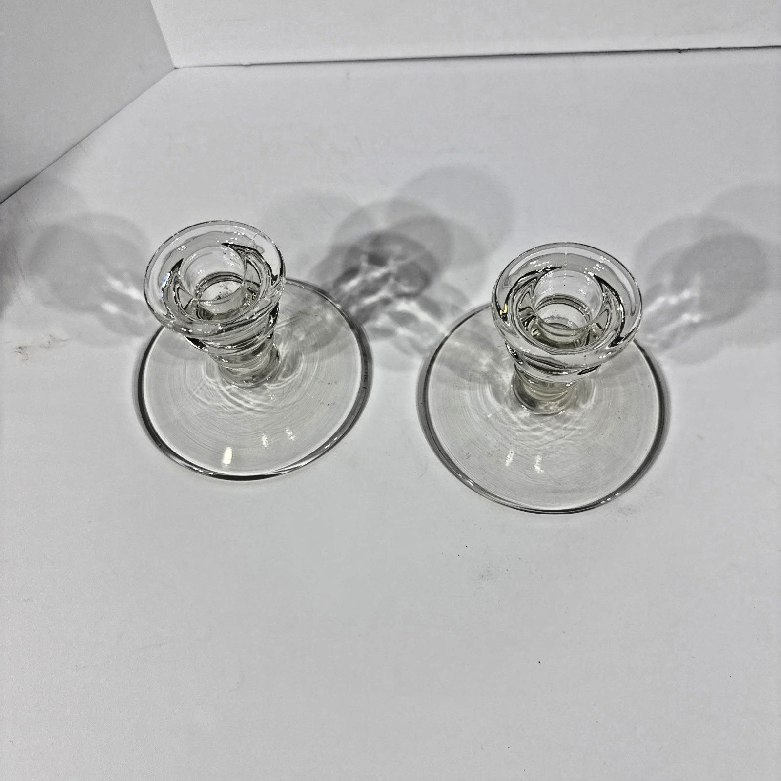 Pair Clear Glass Candlestick Holders Taper Candle Set of 2
