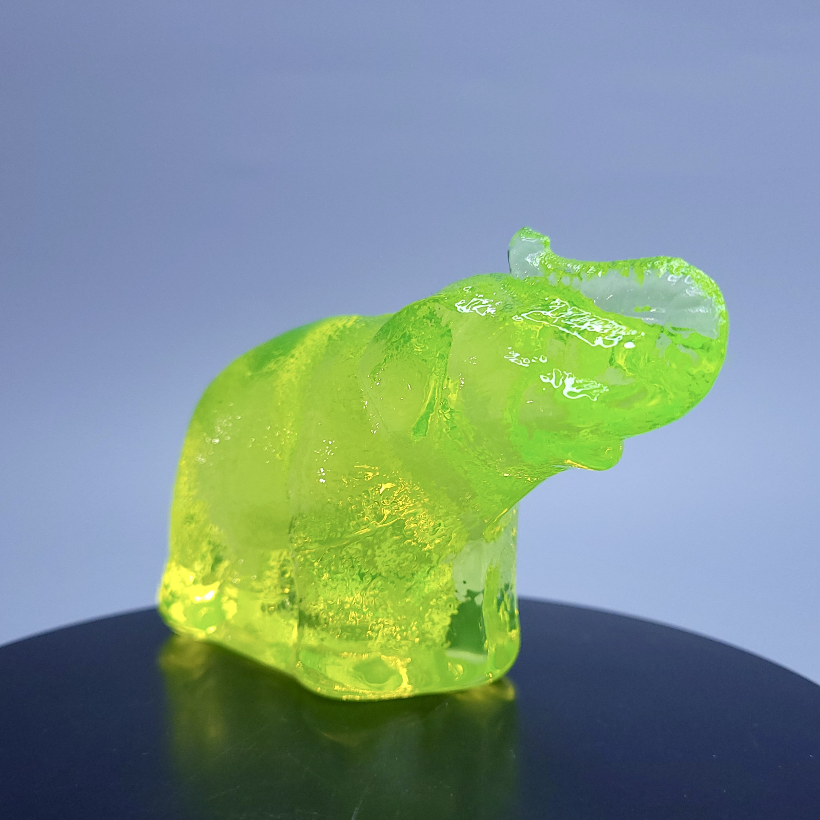 Uranium Glass Elephant Vaseline Yellow Clear Glass Figurine Animal Art Glass
