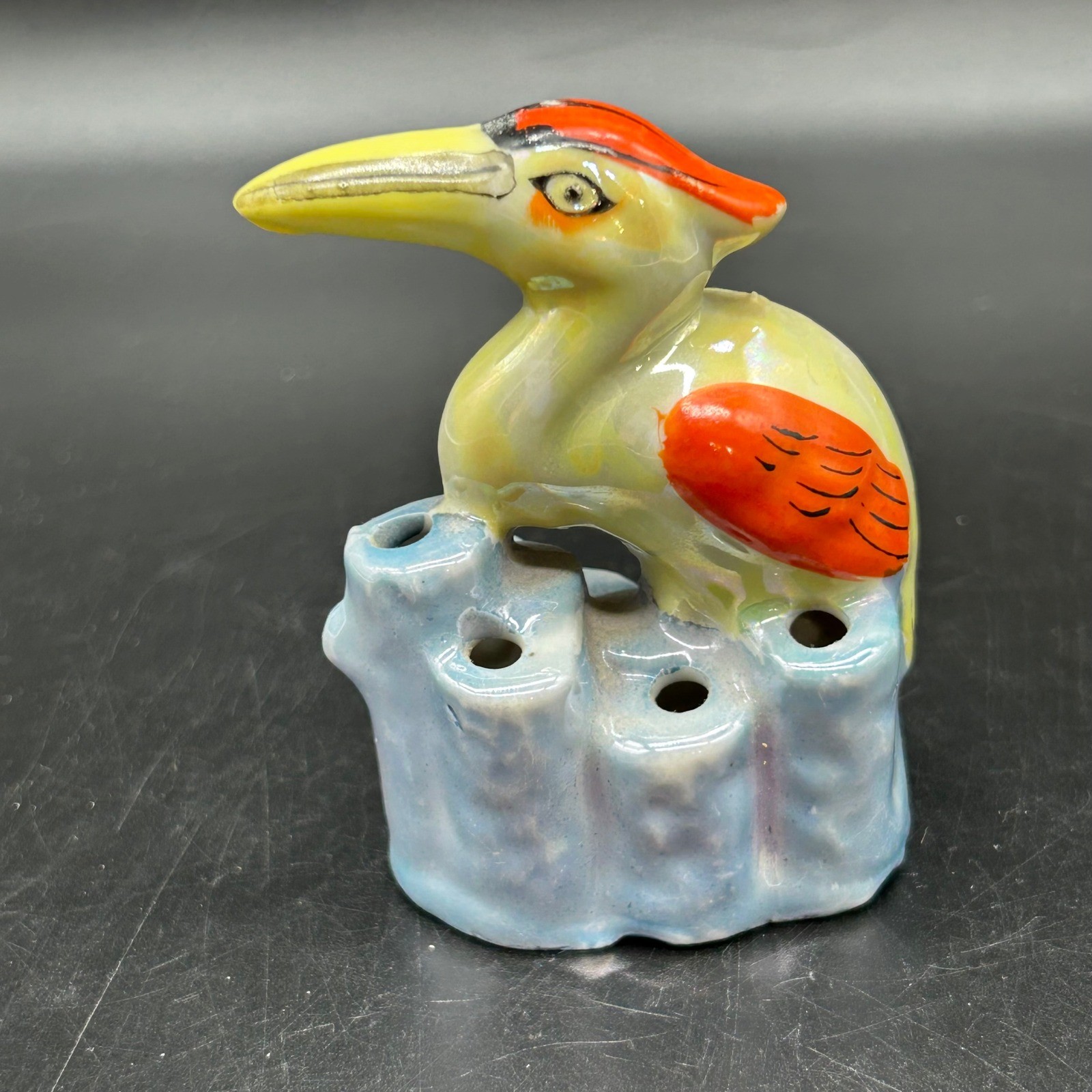 Vtg Lusterware Bird Flower Frog Set Japan Pelican Parrot Ceramic Figurines