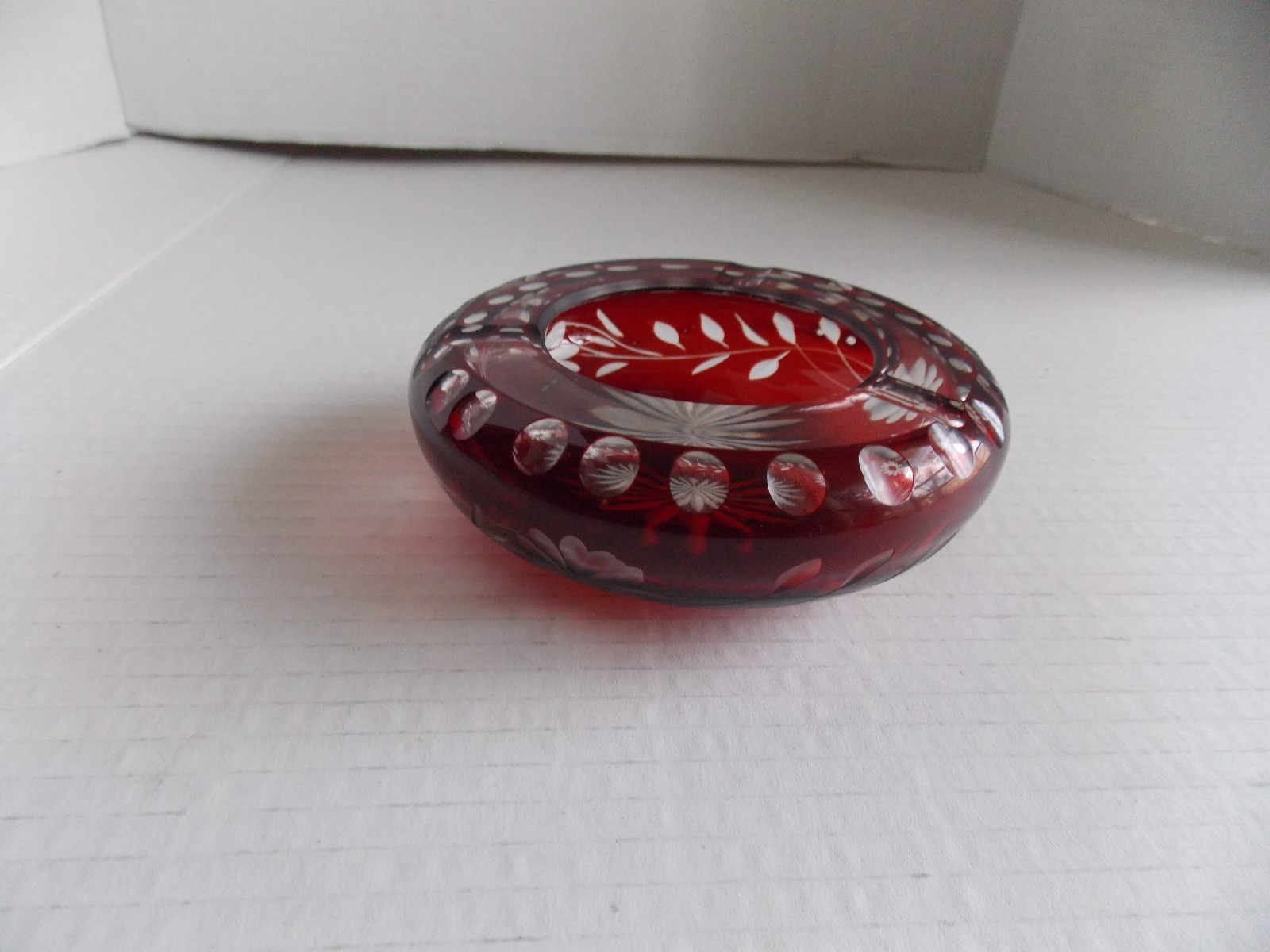 Vintage Egermann Ruby Red Cut to Clear Bohemian Czech Art Glass Ashtray 4 Inch