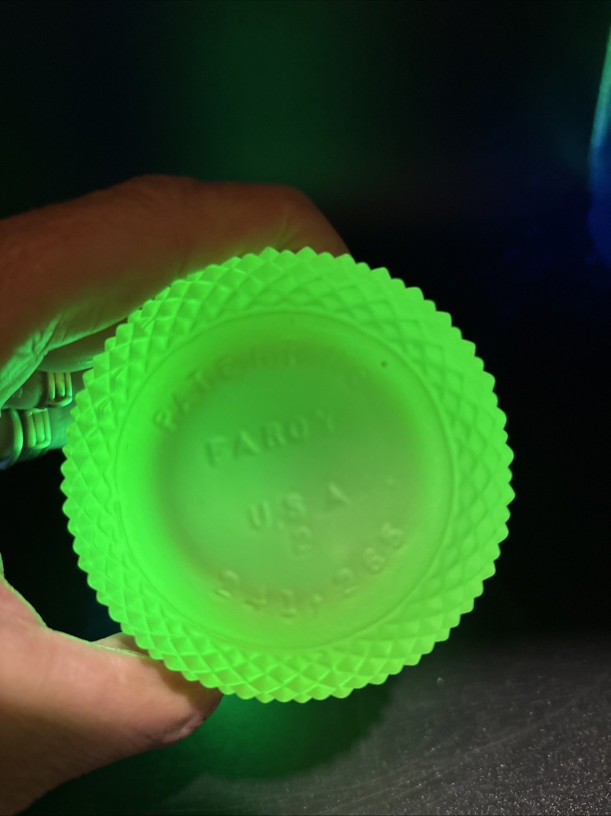 Rare Faroy Uranium Glass Candle Holder Diamond Point Pattern