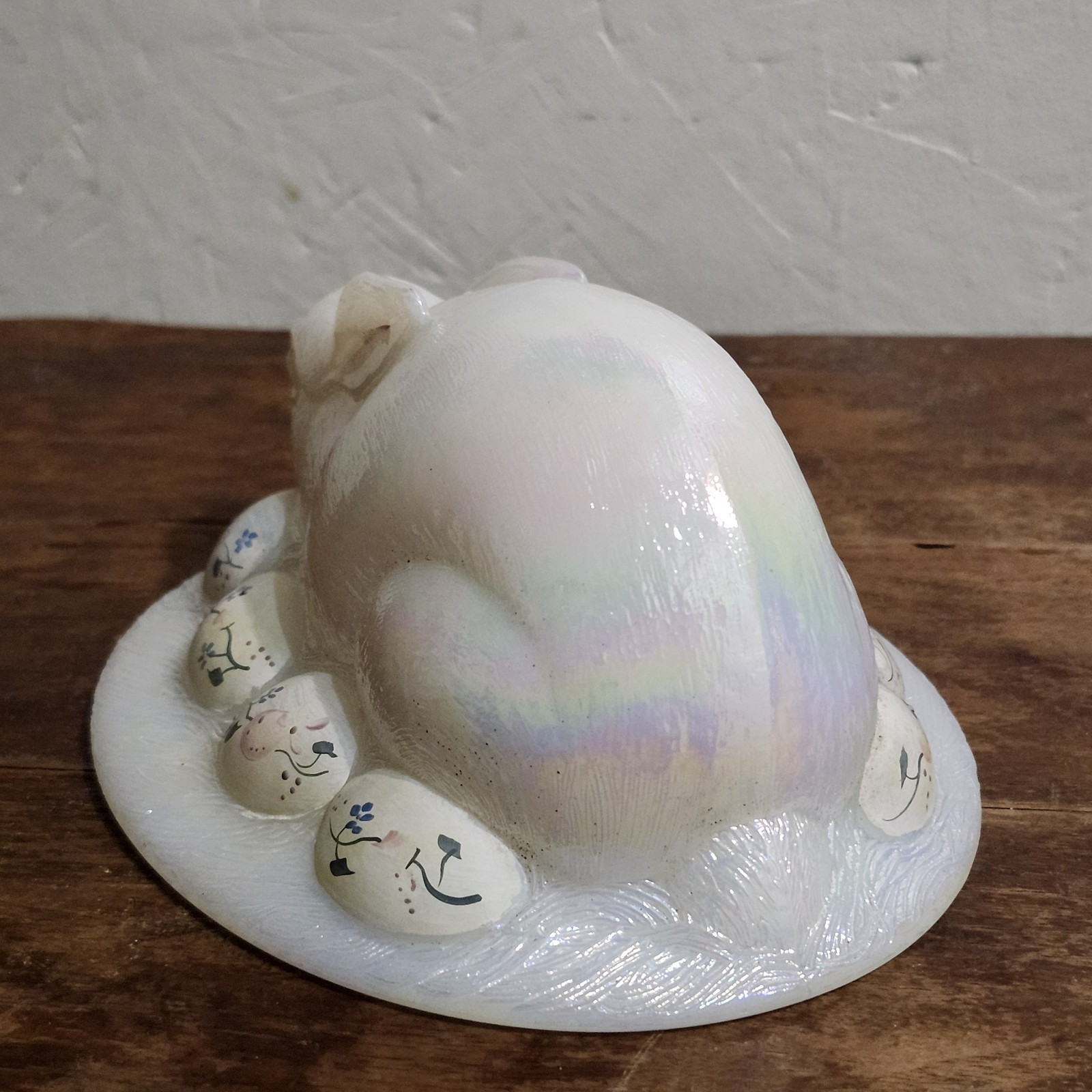 Fenton Glass Handpainted Signed White Bunny On Nest REPLACEMENT LID ONLY READ
