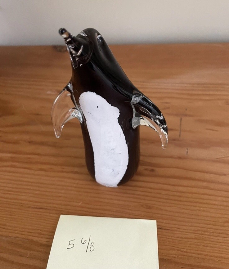 Vtg FM KONSTGLAS Sweden Art Glass Penguin Figurine Black, White & Clear