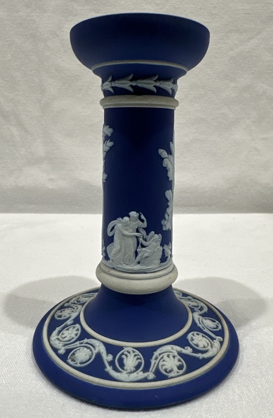Antique Wedgewood Jasperware 5 Inch Candlestick Cobalt Blue Made in England