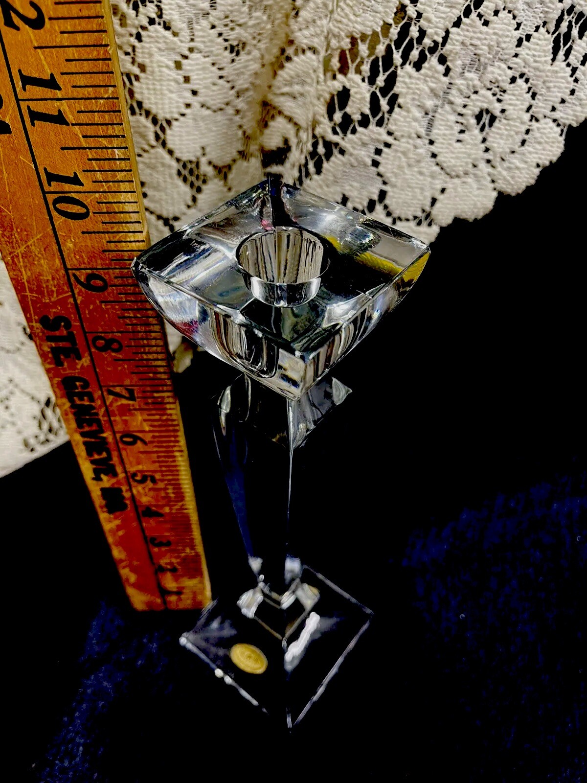 Art Glass Crystal Block Huge 10” CANDLE HOLDER Magnificent 24% Lead Crystal