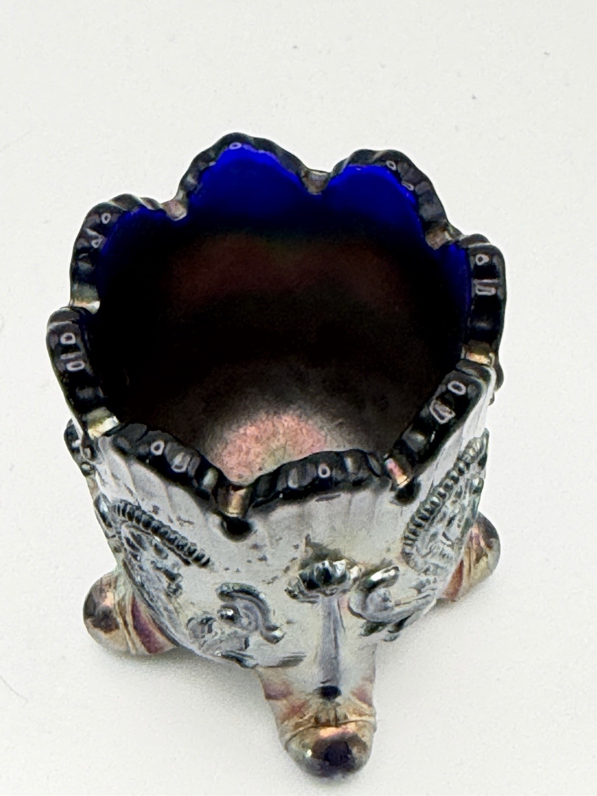 Northwood Style Carnival Glass Toothpick Holder Paisley Cobalt Blue Iridescent