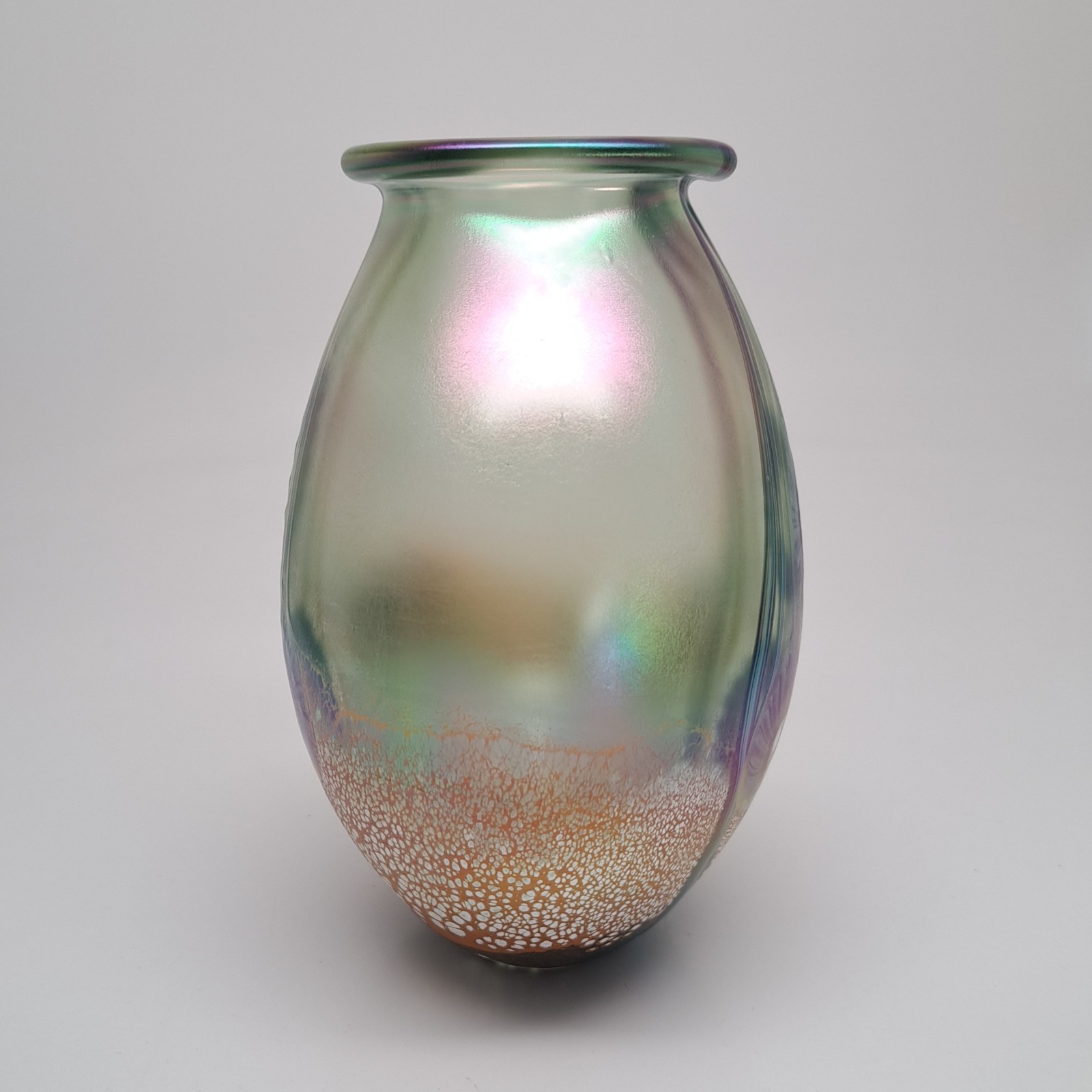 Robert Eickholt Art Glass Iridescent Seascape Hyacinth Pillow Vase Handblown