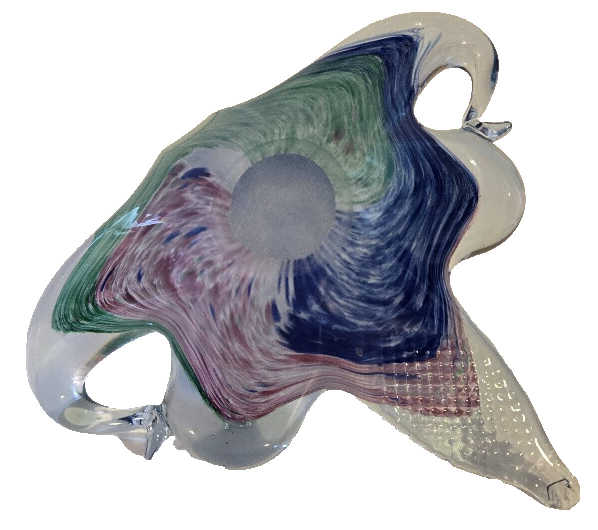 Glass Swan Figurine Art Glass Blue Green Pale Purple Clear H 4.0 In W 6.0 In