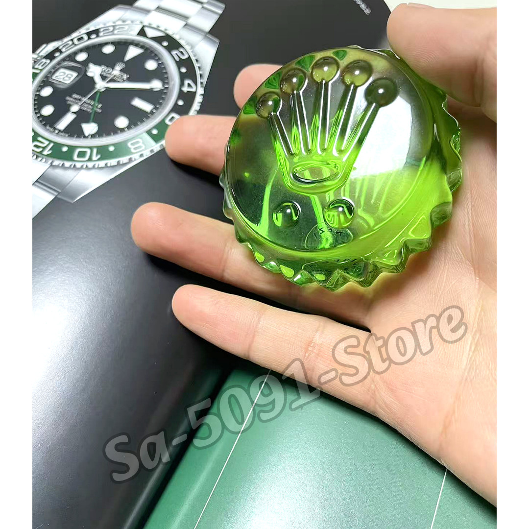 ROLEX Triplock Green Glass Paperweight Italian Crystal Mooncake Salviati