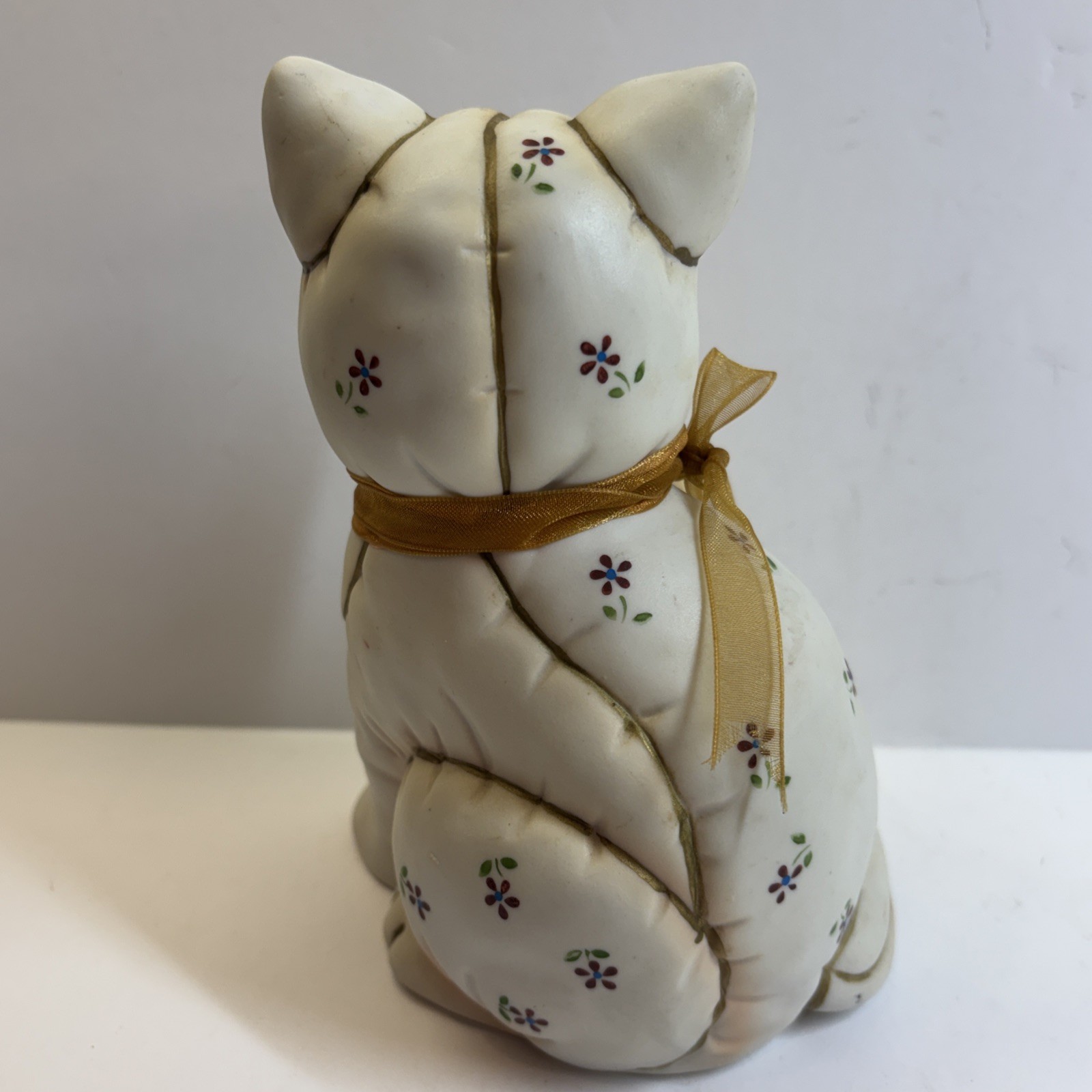 Geo Z Lefton 1987 Quilted Patchwork Ceramic Cat Figurine With Bow 06150 Vintage