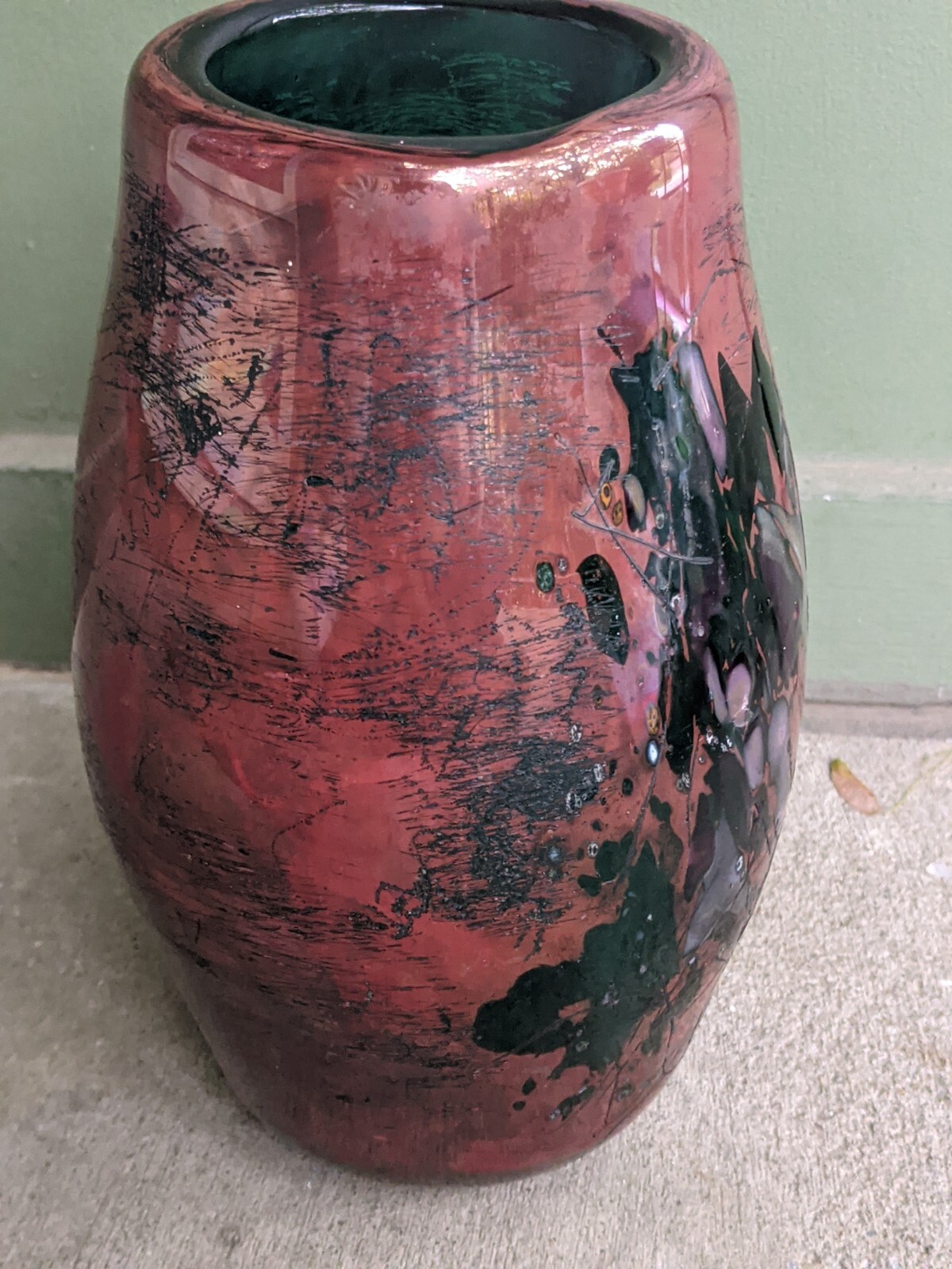 Schauffer Studio Art Glass Offhand Vase-Richard L. Stauffer-Teal Copper Silver