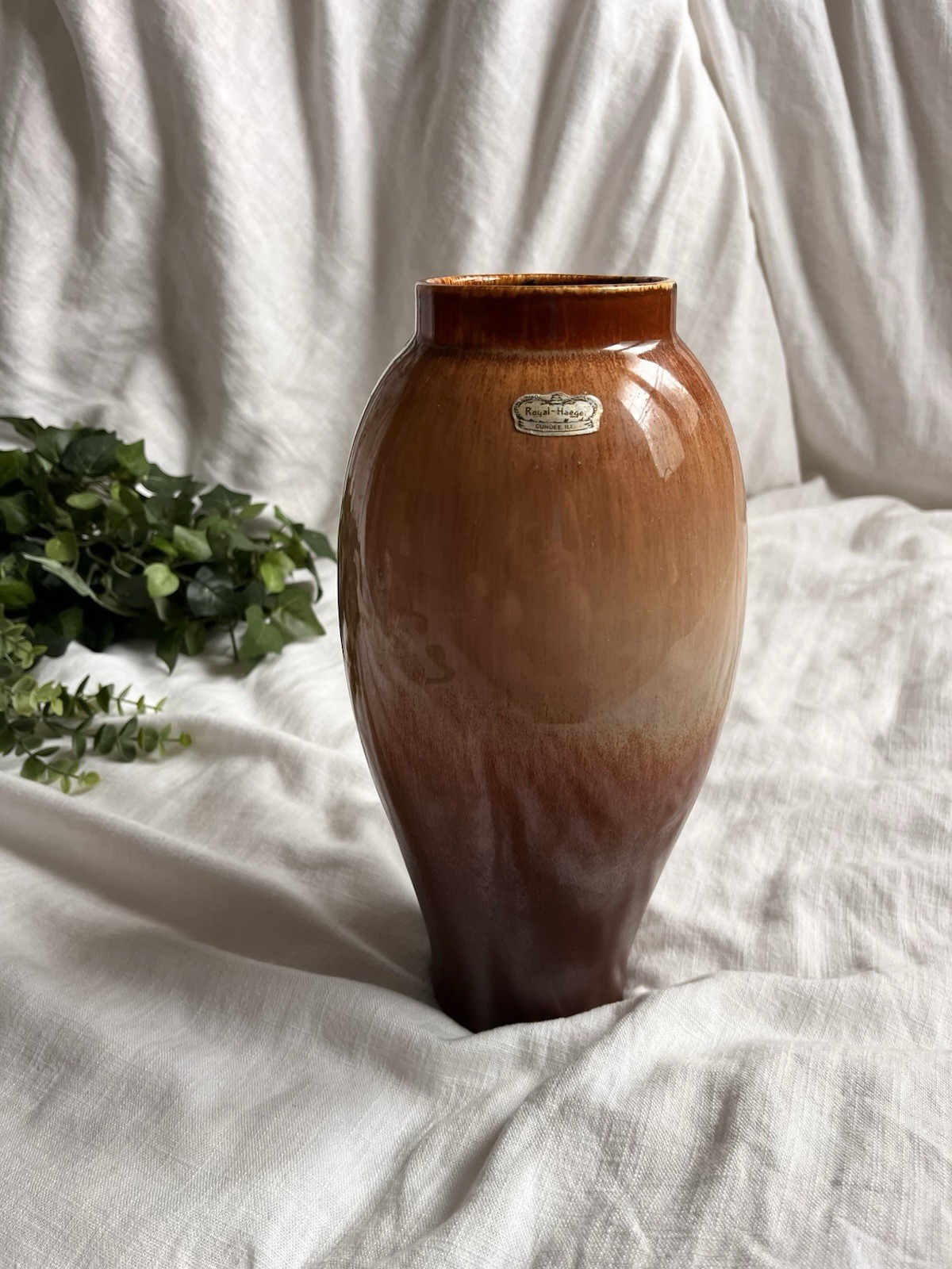 Vintage Royal Haeger Pottery Vase 11” Brown Glaze Art Pottery Dundee Illinois