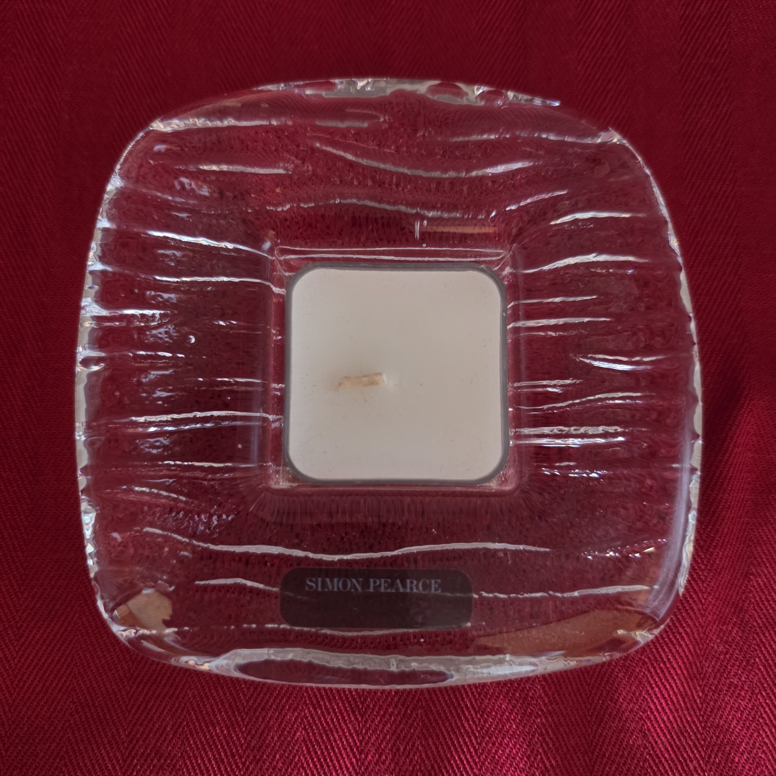 Simon Pearce Signed Glass Square Plaid Low Profile Votive Tealight Candle Holder