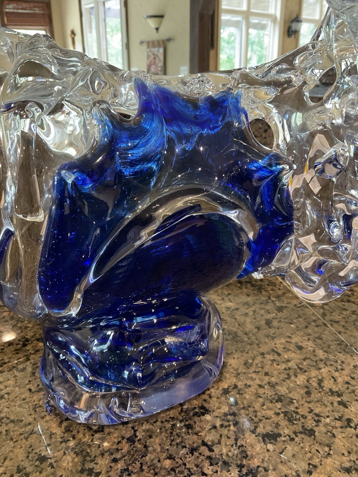 Blue & Clear Art Glass Wave Sculpture Decorative Accent Piece by David Wight