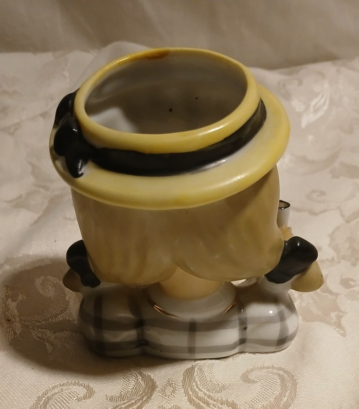 Vintage Umbrella Girl Headvase 1960s Plaid Japan No Umbrella