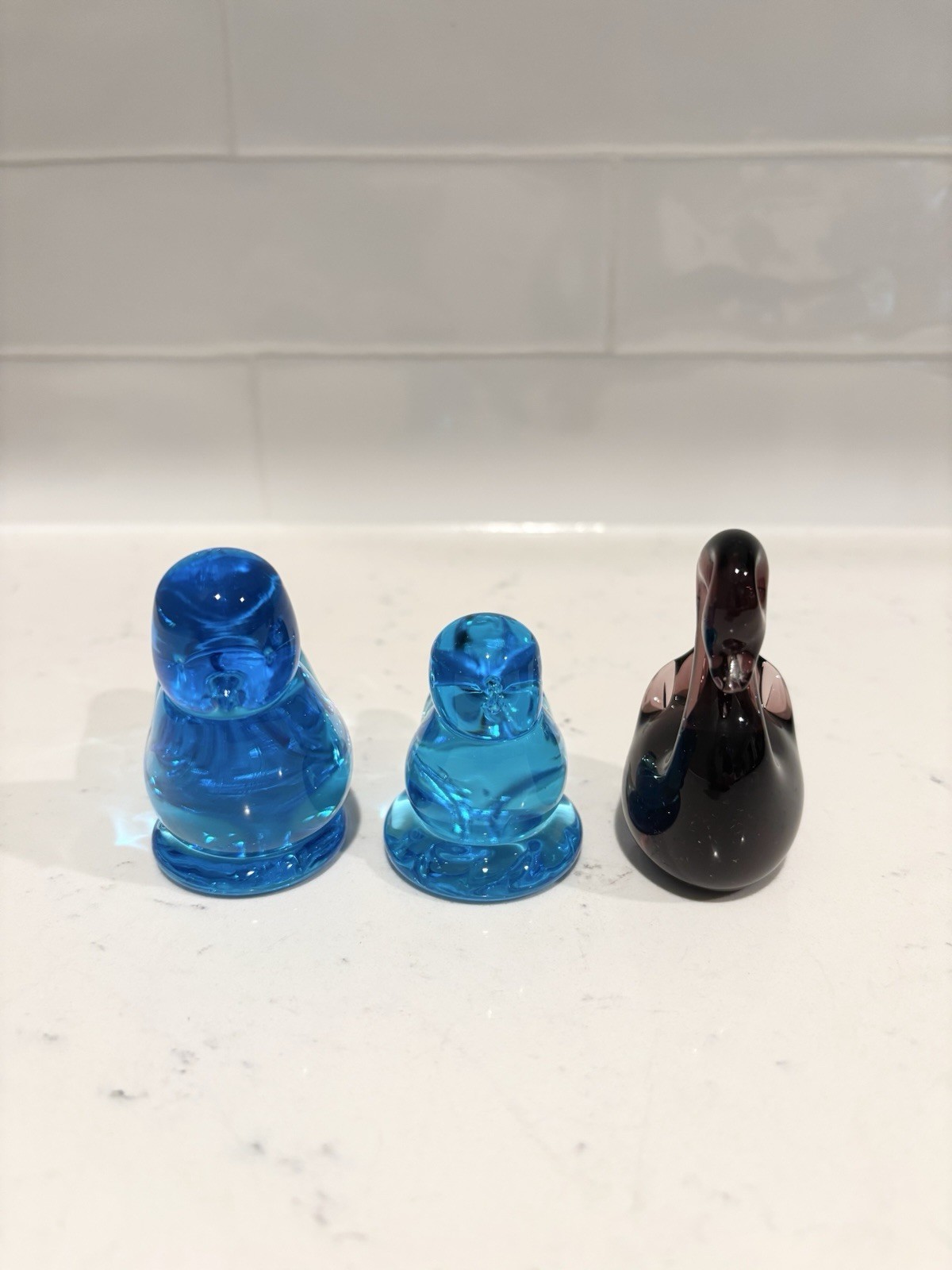 Vintage Glass Blue Bird Of Happiness & Purple Duck Goose Swan Lot Of 3 Roy Ray