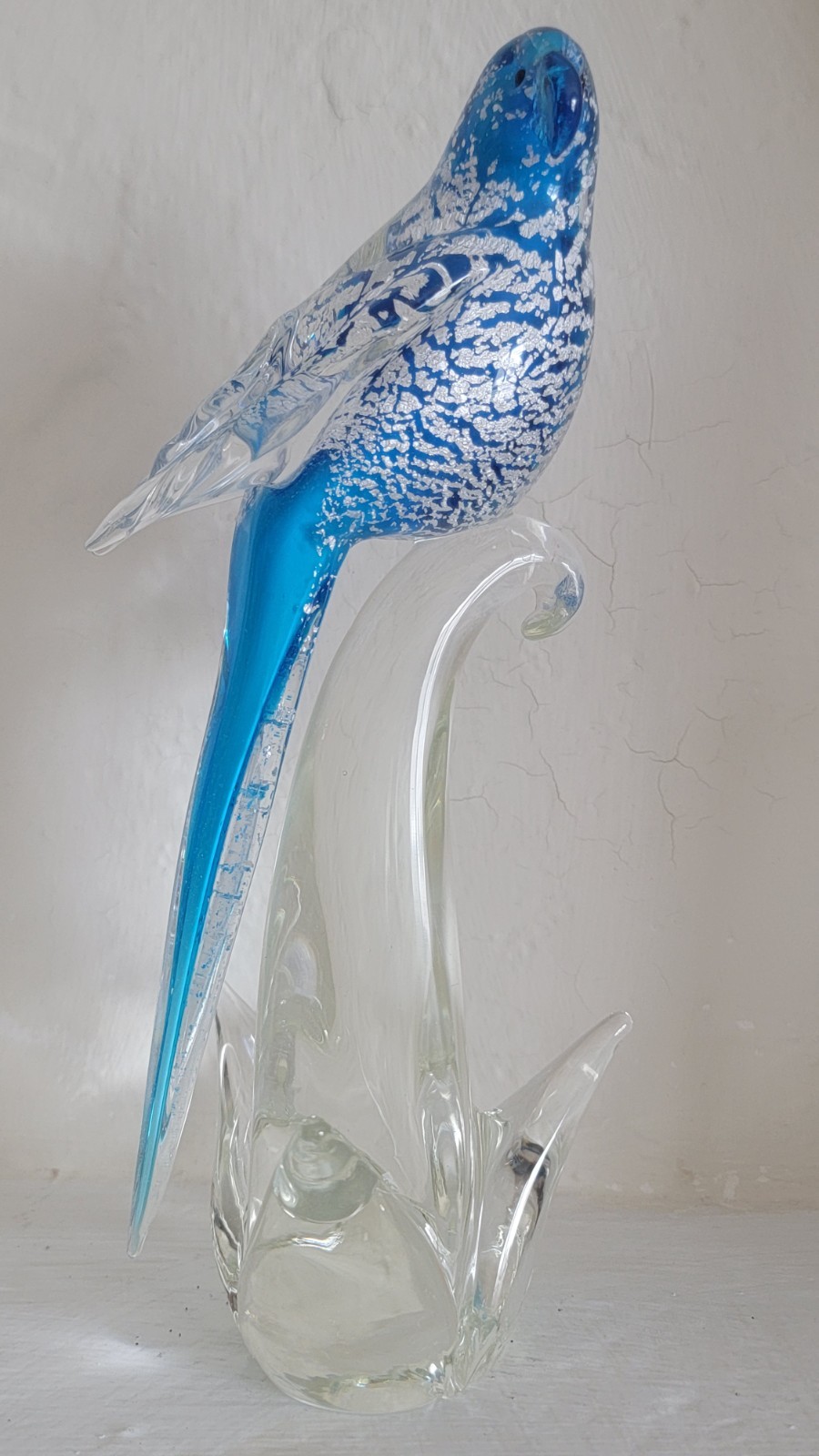 Vintage Handblown Murano Italy Glass Art Blue Budgerigar Parakeet