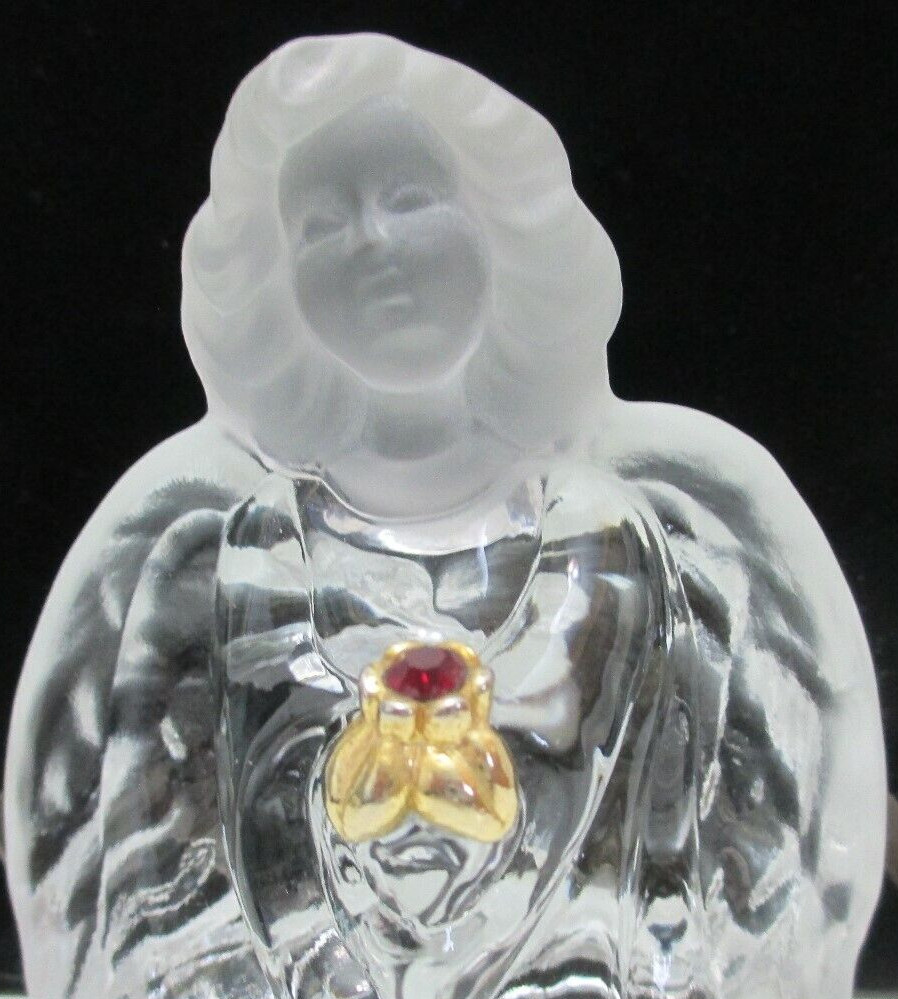 Vintage Fenton Angel Figurine Red Rhinestone Birthstone Clear Frosted 3 3/8″ T