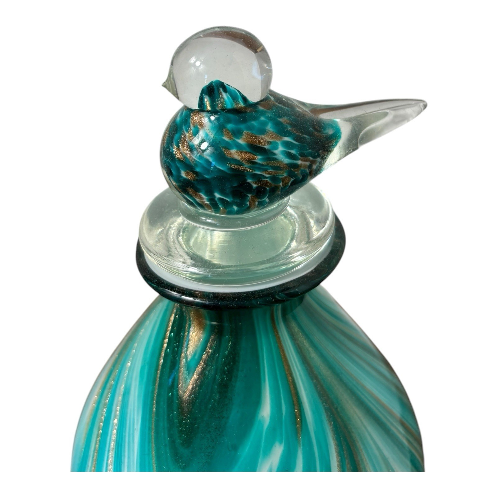 Dale Tiffany Hand Blown Art Glass Decanter Vase With Bird Stopper 9.5” Tall Rare