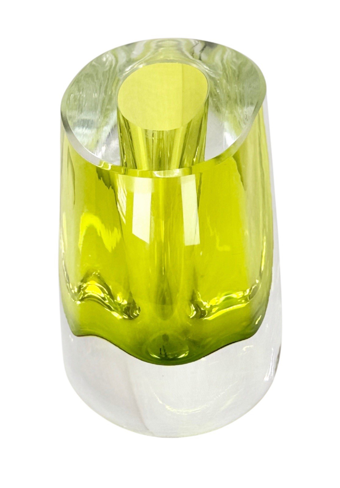 Global Views Green & Clear Art Glass Vase, Glossy Solid Abstract, 4 in, Poland
