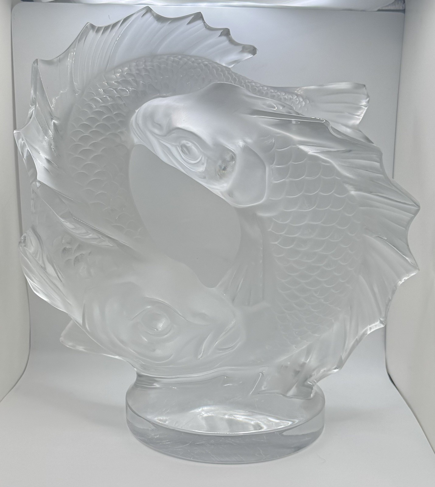 Lalique Crystal Large 11” Double Fish Deux Poisson Sculpture signed Excellent