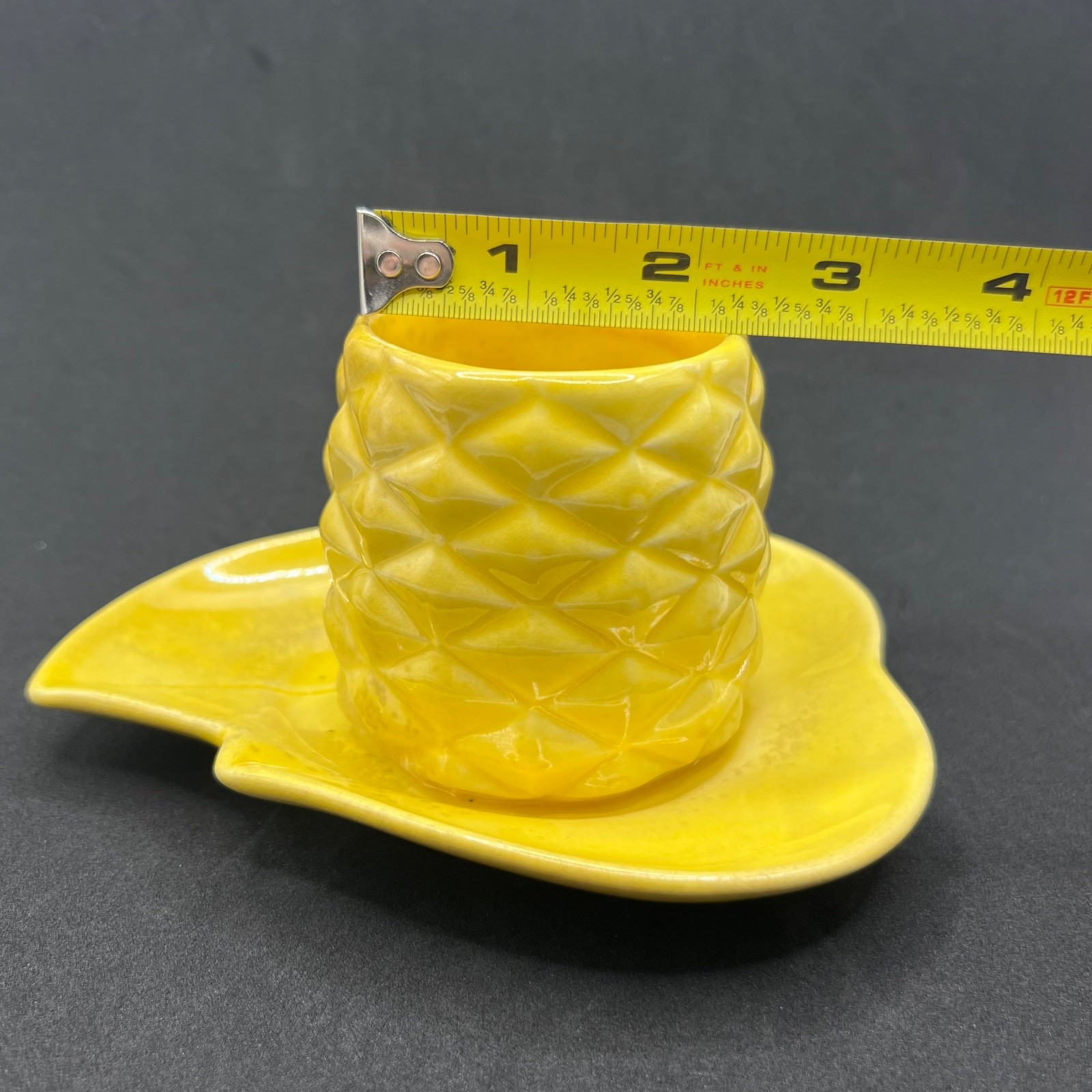 Redwing Art Pottery Yellow Pineapple Fruit Dish Vintage 1940s Leaf Serving Tray
