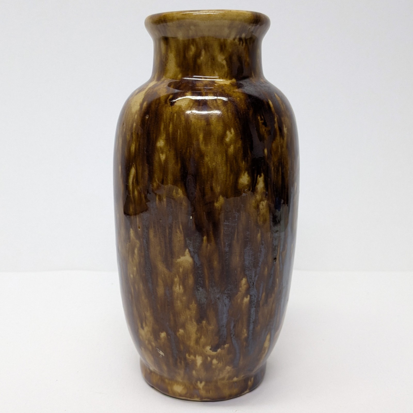 Yellowware Bennington Rockingham Brown Drip Glazed Pottery Vase 8″